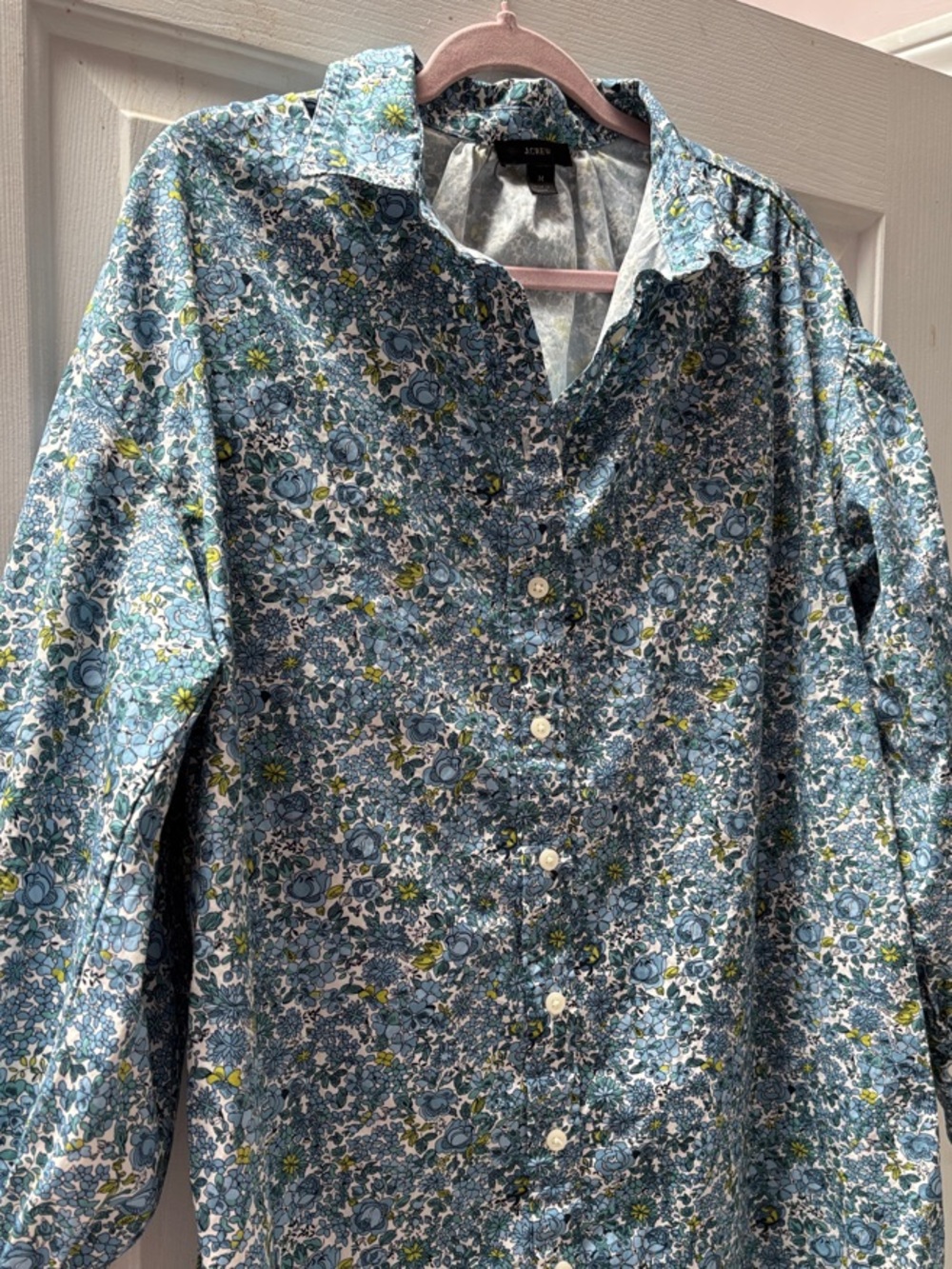J. Crew Blue and Yellow Floral Button-Down Shirtdress